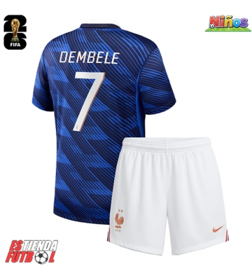 Francia Ousmane Dembele #7 Primera Equipación Niños Mundial 2026 Manga Corta (+ Pantalones cortos)